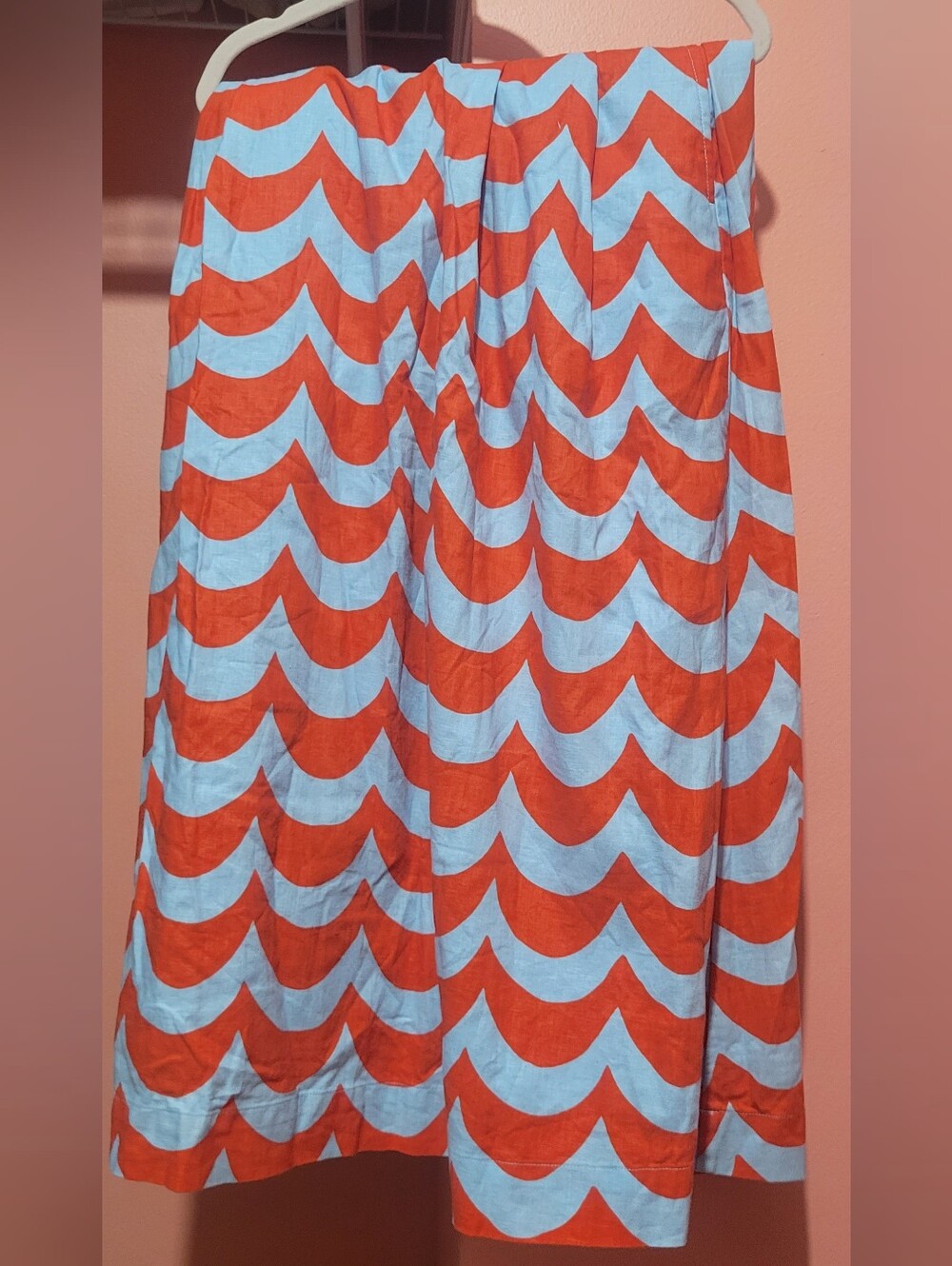 Marimekko Blue and Orange Wave-Print Maxi Skirt